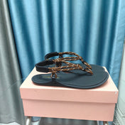 FLIP-FLOPS SANDAL BLACK SHEEPSKIN WITH BROWN STRAP