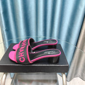 MULE SANDAL 45 BLACK PINK FABRIC EMBROIDERY