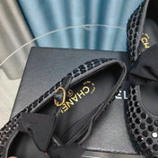 HIGH MARY JANE BOW RHINESTONE BLACK SILK