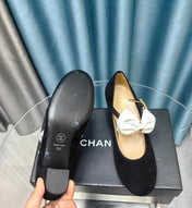HIGH MARY JANE SHOES BLACK SUEDE WITH WHITE BOW
