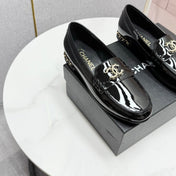 CC LOAFER 25S IN BLACK GLOSSY LEATHER WITH GOLD HARDWARE