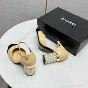 CC MARY JANE HEELS 25S IN BEIGE LAMBSKIN AND SUEDE WITH PEARL HEEL STYLE 3