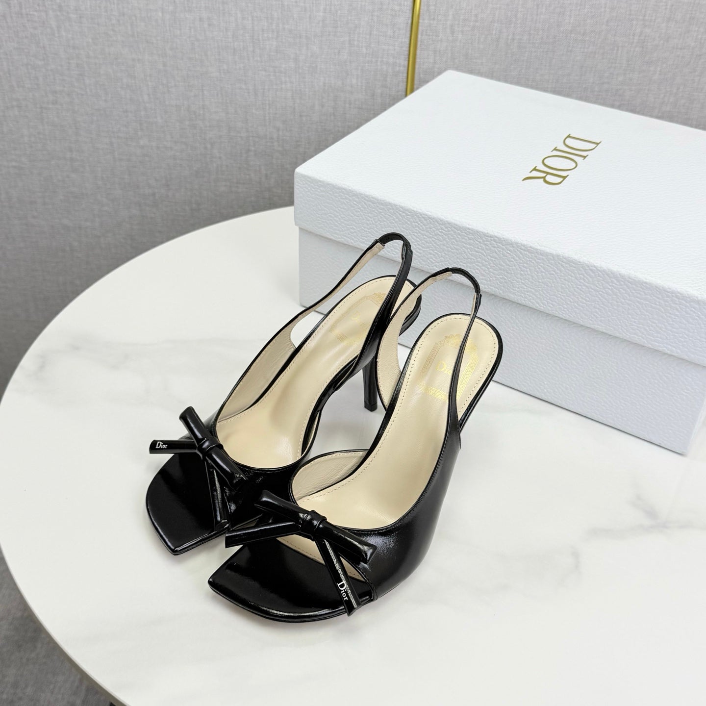 DIOR 26S HIGH-HEEL BACK-STRAP SHOES IN BLACK CALFSKIN