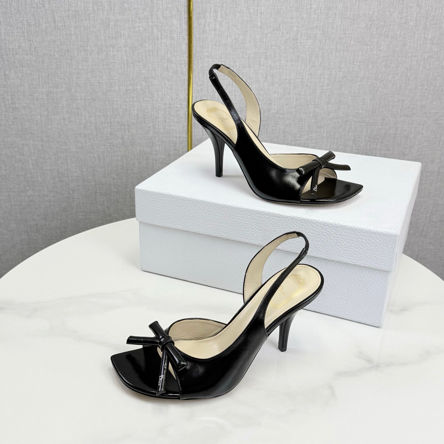 DIOR 26S HIGH-HEEL BACK-STRAP SHOES IN BLACK CALFSKIN