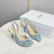 DIOR 26S HIGH-HEEL BACK-STRAP SHOES IN LIGHT LAVENDER AND SAGE GREEN FABRIC