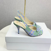 DIOR 26S HIGH-HEEL BACK-STRAP SHOES IN LIGHT LAVENDER AND SAGE GREEN FABRIC