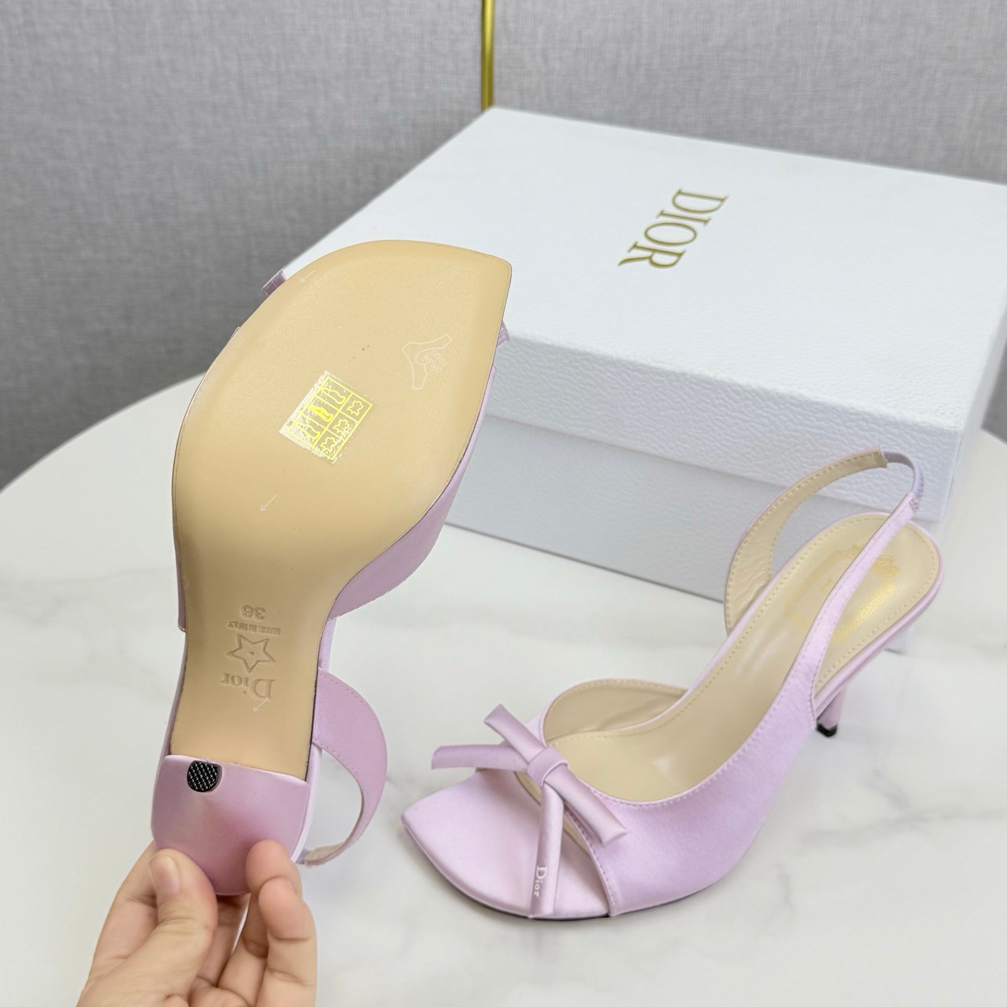 DIOR 26S HIGH-HEEL BACK-STRAP SHOES IN PALE DUSTY PINK SATIN