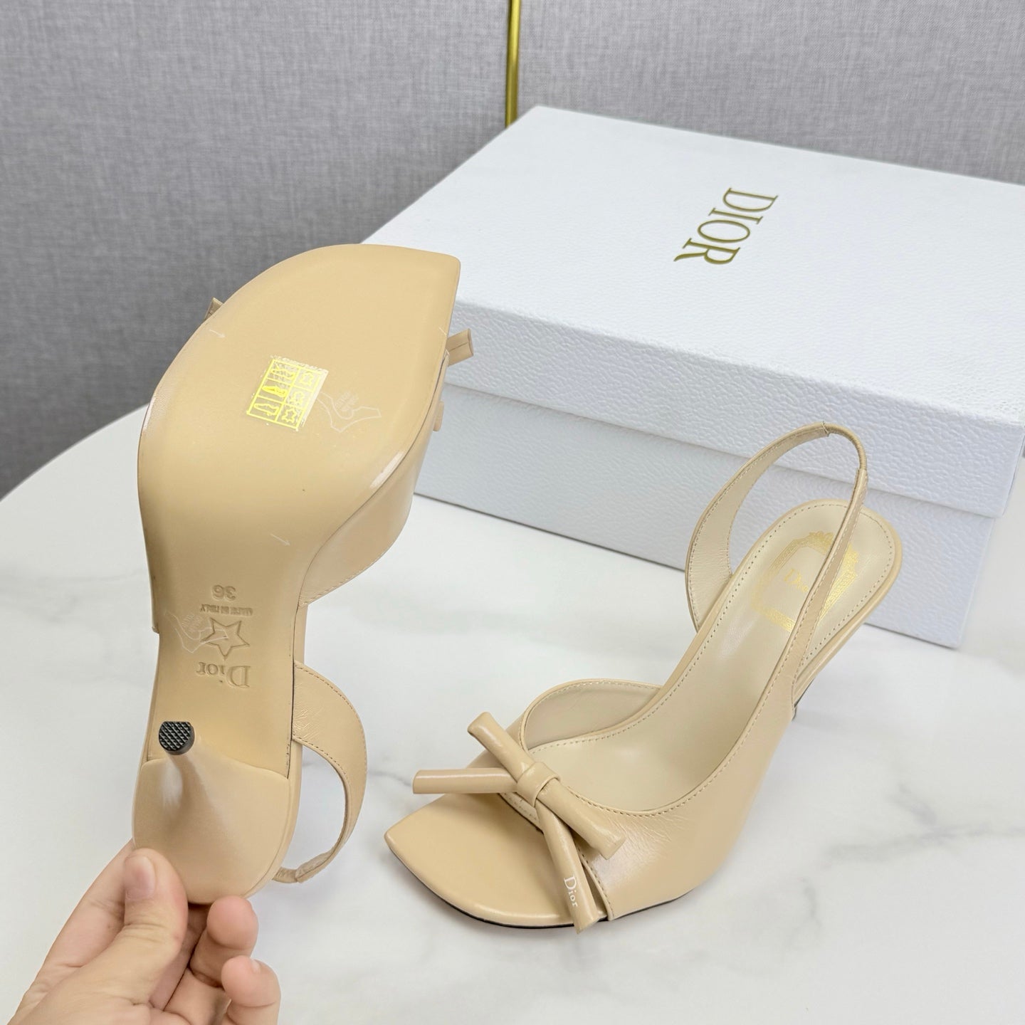 DIOR 26S HIGH-HEEL BACK-STRAP SHOES IN BEIGE CALFSKIN