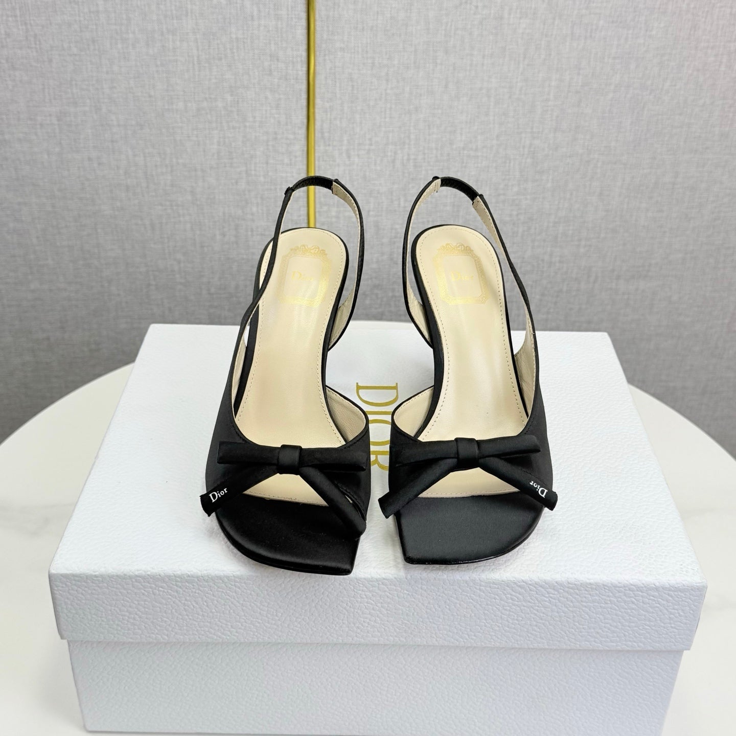 DIOR 26S HIGH-HEEL BACK-STRAP SHOES IN BLACK SATIN
