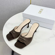 DIOR 26S HIGH-HEELED MULES IN DARK BROWN SATIN GOLD HARDWARE