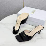 DIOR 26S HIGH-HEELED MULES IN BLACK SATIN GOLD HARDWARE
