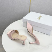 DIOR 26S HIGH-HEELED MULES IN LIGHT PINK SATIN GOLD HARDWARE