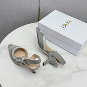 DIOR 26S SLINGBACK PUMPS IN GRAY FABRIC EMBOSSED LOGO