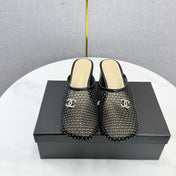 CHANEL 26S MESH HIGH HEEL MULES IN BLACK LAMBSKIN