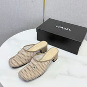 CHANEL 26S MESH HIGH HEEL MULES IN BEIGE LAMBSKIN