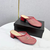 CHANEL 26S MESH HIGH HEEL MULES IN RED LAMBSKIN