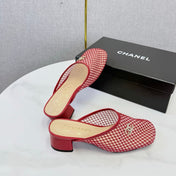 CHANEL 26S MESH HIGH HEEL MULES IN RED LAMBSKIN