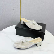 CHANEL 26S MESH HIGH HEEL MULES IN WHITE LAMBSKIN