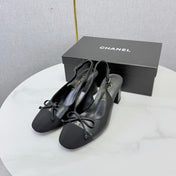 CHANEL 26S SLINGBACK HEELS 45 MM IN BLACK LAMBSKIN AND FABRIC