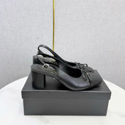 CHANEL 26S SLINGBACK HEELS 45 MM IN BLACK LAMBSKIN AND FABRIC