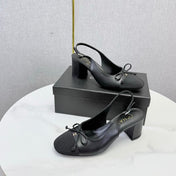 CHANEL 26S SLINGBACK HEELS 45 MM IN BLACK LAMBSKIN AND FABRIC