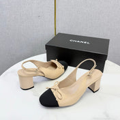 CHANEL 26S SLINGBACK HEELS 45 MM IN BEIGE LAMBSKIN AND BLACK FABRIC