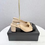 CHANEL 26S SLINGBACK HEELS 45 MM IN BEIGE LAMBSKIN AND BLACK FABRIC