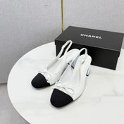 CHANEL 26S SLINGBACK HEELS 45 MM IN WHITE LAMBSKIN AND BLACK FABRIC