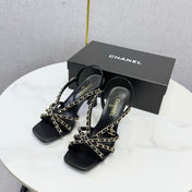 CHANEL 26S CHAIN STRAP HIGH HEELS 65 MM IN BLACK LAMBSKIN
