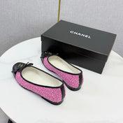 CHANEL 26S BALLET FLATS IN DARK PINK TWEED AND LAMBSKIN