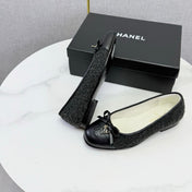 CHANEL 26S BALLET FLATS IN BLACK TWEED AND LAMBSKIN