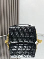 Fend Baguette 24 Bag With FF Motif Black Leather Ghw