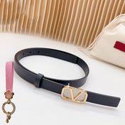 Gold Vlogo and Silver Hardware Buckle Black Calfskin 20mm