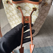 CLARA BAG 24 IN WHITE TRIOMPHE CANVAS AND BROWN CALFSKIN TRIM