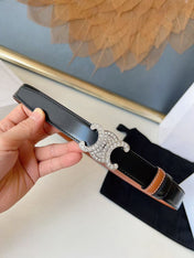CELINE 26S BELT 25 MM IN BLACK AND BROWN CALFSKIN 636402