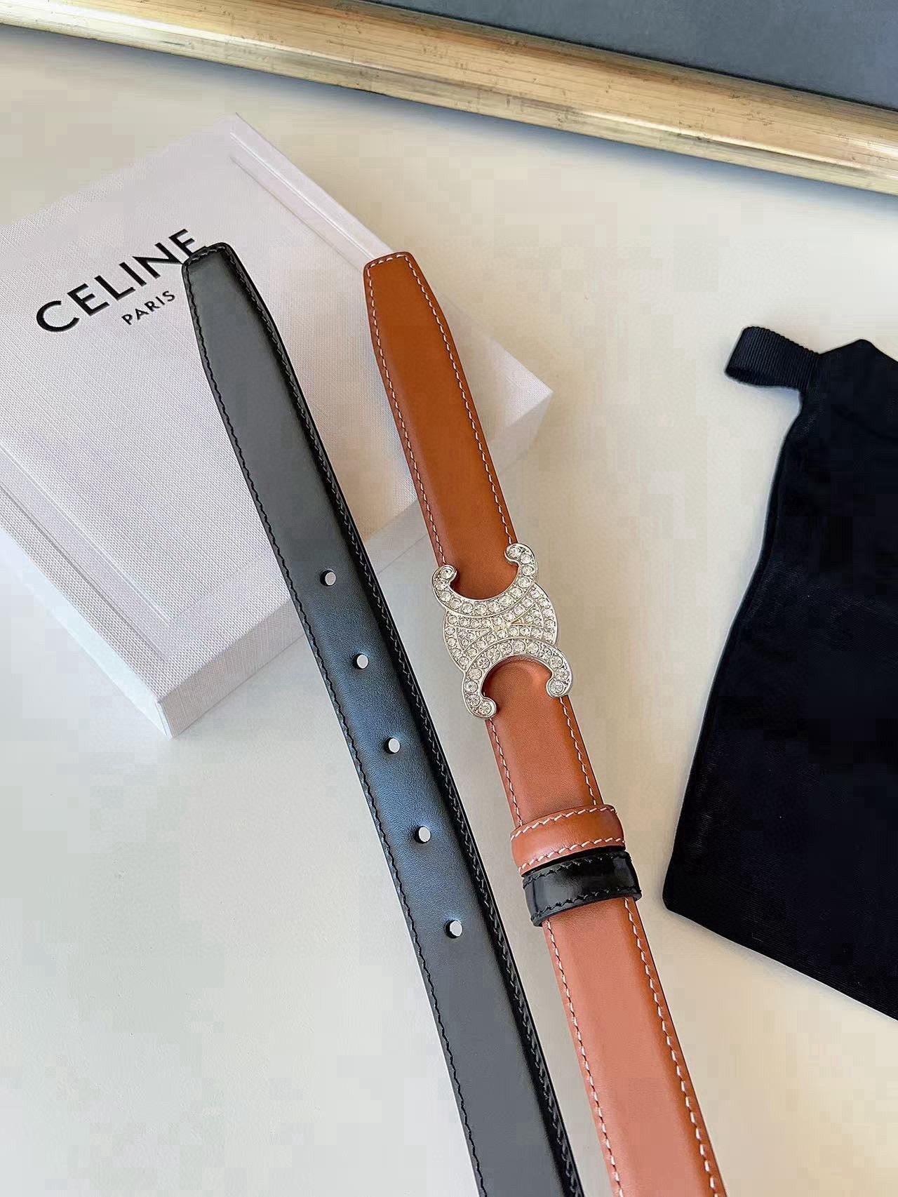 CELINE 26S BELT 25 MM IN BLACK AND BROWN CALFSKIN 636402