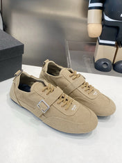 PRADA 26S SNEAKERS IN LIGHT BROWN FABRIC SILVER HARDWARE