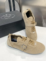 PRADA 26S SNEAKERS IN LIGHT BROWN FABRIC SILVER HARDWARE