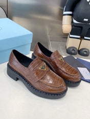 PRADA 26S LOAFERS IN DARK BROWN CROCODILE PRINT CALFSKIN