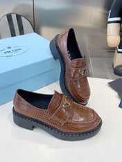 PRADA 26S LOAFERS IN DARK BROWN CROCODILE PRINT CALFSKIN