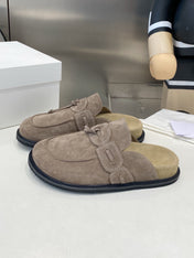 THE ROW 26S KNOT DETAIL MULE LOAFERS IN TAUPE BROWN SUEDE