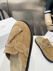 THE ROW 26S KNOT DETAIL MULE LOAFERS IN SAND BEIGE SUEDE