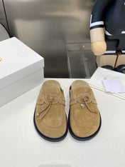 THE ROW 26S KNOT DETAIL MULE LOAFERS IN SAND BEIGE SUEDE