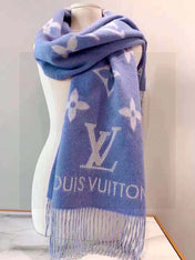 MONOGRAM FLOWERS SCARF 170 CM IN ELECTRIC BLUE CASHMERE 390976