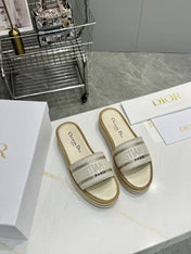 CD DWAY PLATFORM SLIDE IN SAGE GREEN AND WHITE COTTON STRIPED SOLE