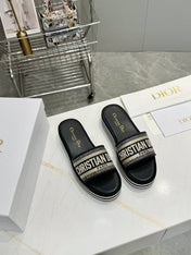 CD DWAY PLATFORM SLIDE IN BLACK AND WHITE COTTON STRIPED SOLE