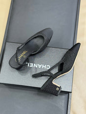 CC SLINGBACK 25S IN BLACK TWEED AND FABRIC