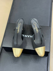 CC SLINGBACK 25S IN BLACK FABRIC MIX GOLD LAMBSKIN