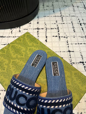 GG SLIDE SANDAL WITH GUCCI SCRIPT AEGEAN DENIM