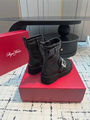 VIV' RANGERS BIKER BOOTIES IN BLACK CALFSKIN WITH METAL BUCKLE